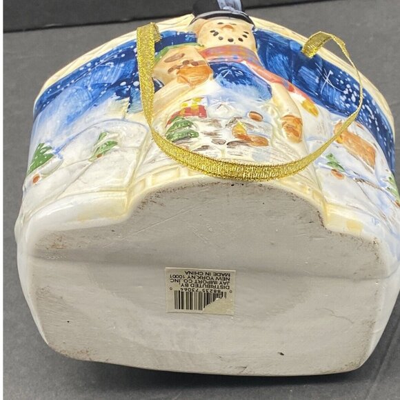 VTG Christmas Snowman Basket Planter Candy Bowl Ceramic Jay Import Ribbon Handle - Picture 10 of 11